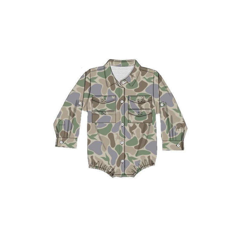 preorder LR2887 Hunting Camo Long Sleeve Boys Romper