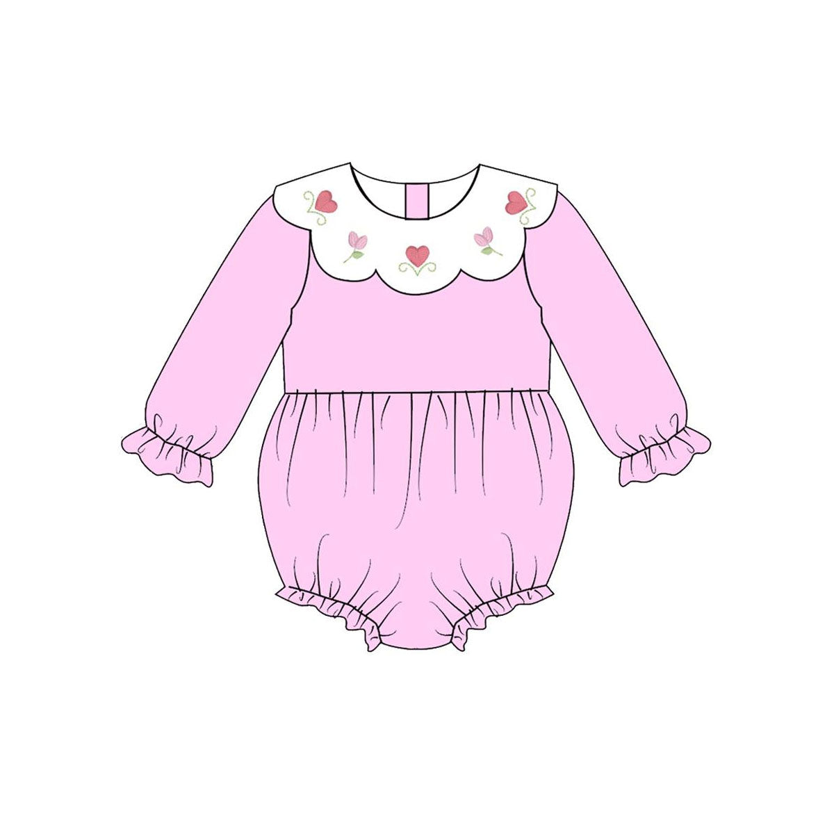 preorder LR2899 Valentine's Day Heart Flowers Hot Pink Long Sleeve Girls Romper