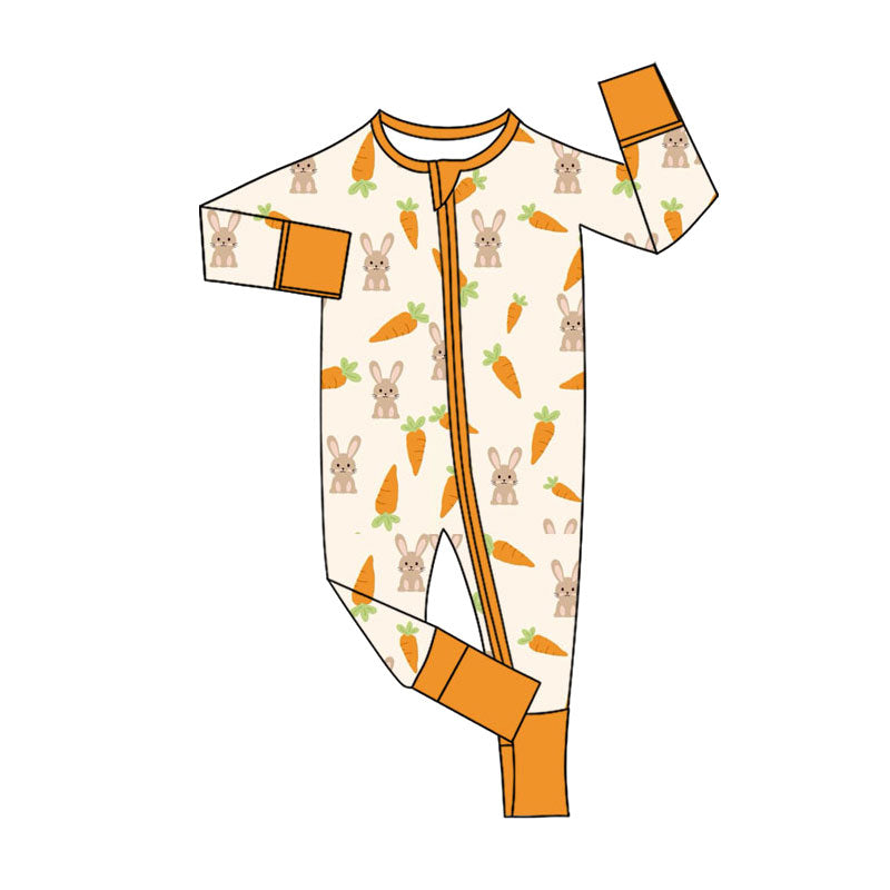 preorder LR2908 Easter Rabbit Rabbit Carrot Orange Long Sleeve Zipper Girls Romper