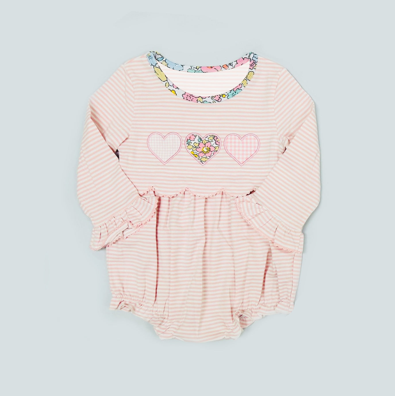 preorder LR2926 Valentine's Day Heart Pink Striped Long Sleeve Girls Romper