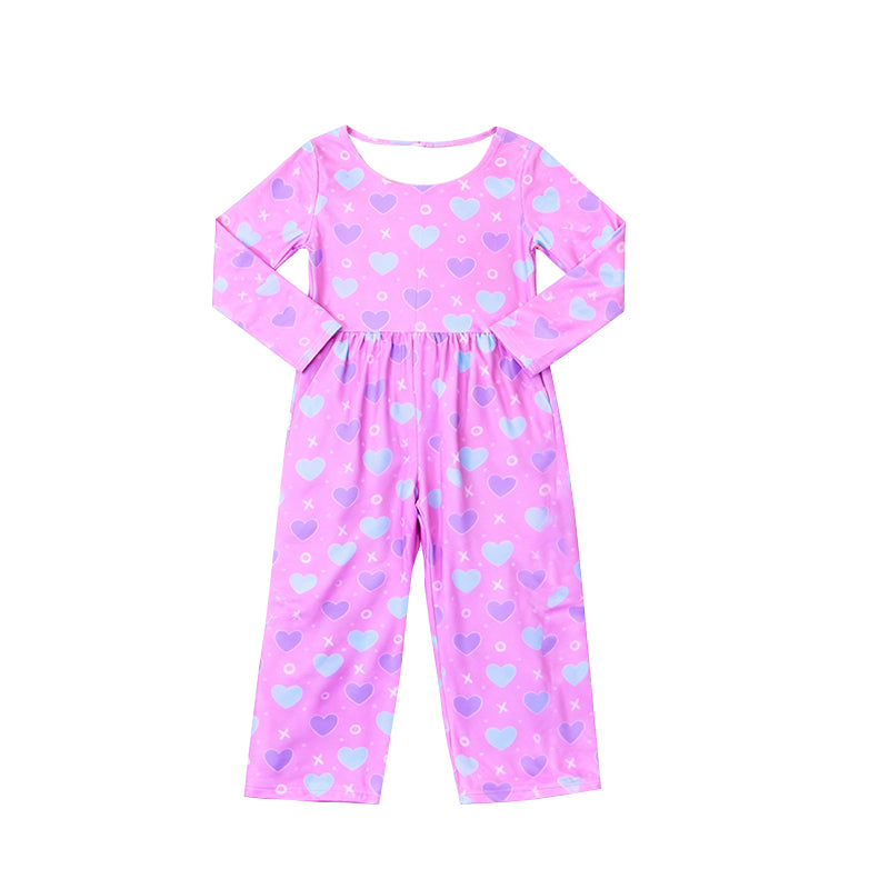 preorder LR2926 Valentine's Day Heart Purple Long Sleeve Girls Jumpsuits