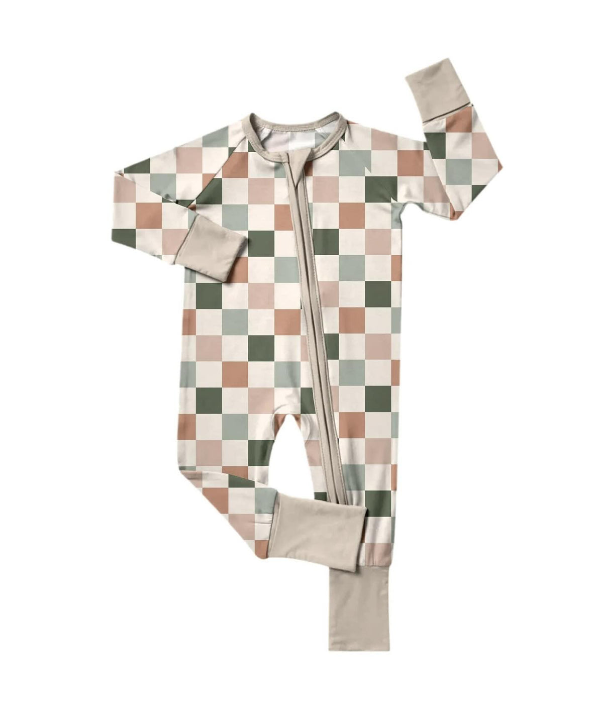 preorder LR2940 Checkered Zipper Long Sleeve Girls Romper