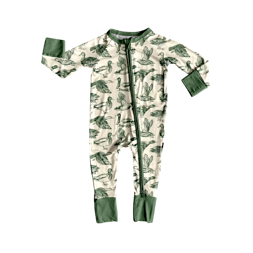 preorder LR2958 Hunting Mallard Duck Green Zipper Long Sleeve Boys Romper