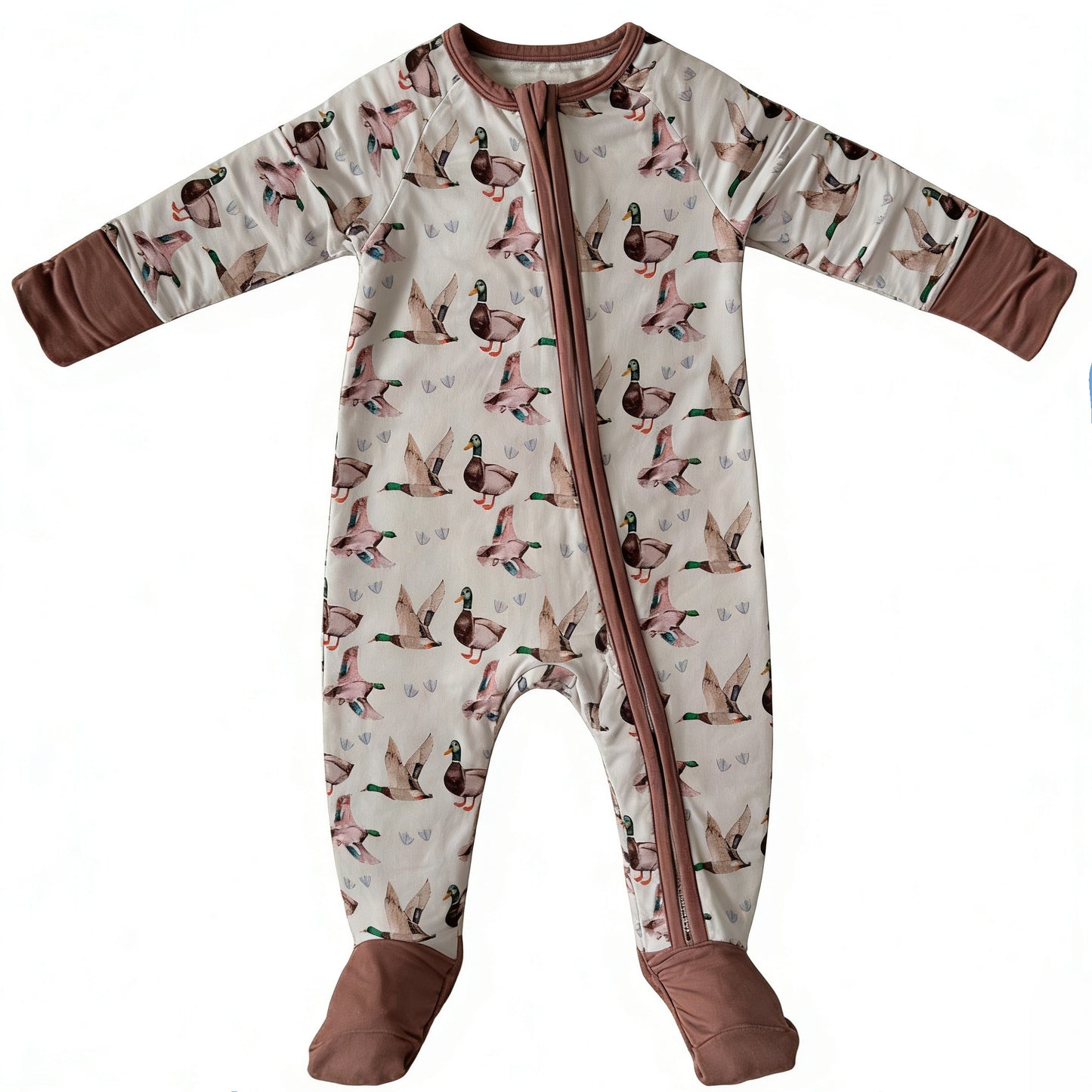 preorder LR2985 Hunting Mallard Duck Zipper Long Sleeve Boys Romper
