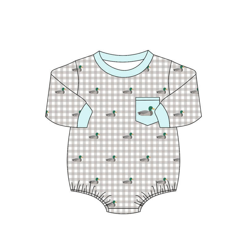preorderLR3000 Mallard Duck Checkered Long Sleeve Boys Romper