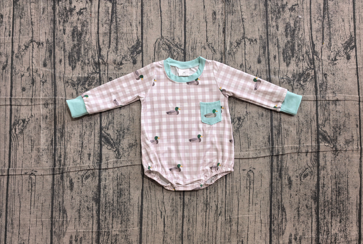 preorder Samples LR3000 Hunting Mallard Duck Checkered Long Sleeve Boys Romper