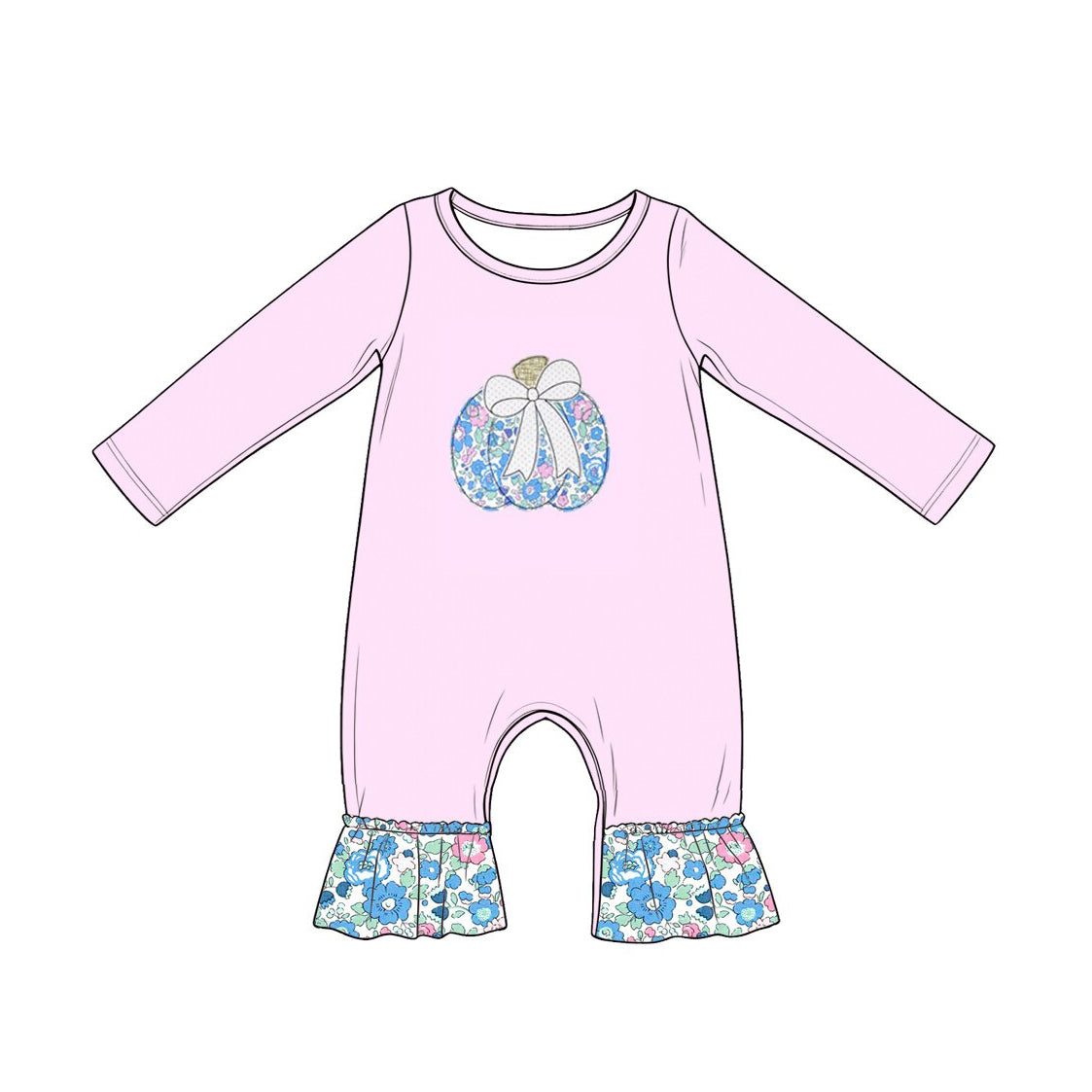 preorder LR3021 Autumn Pumpkin Pink Long Sleeve Girls Romper