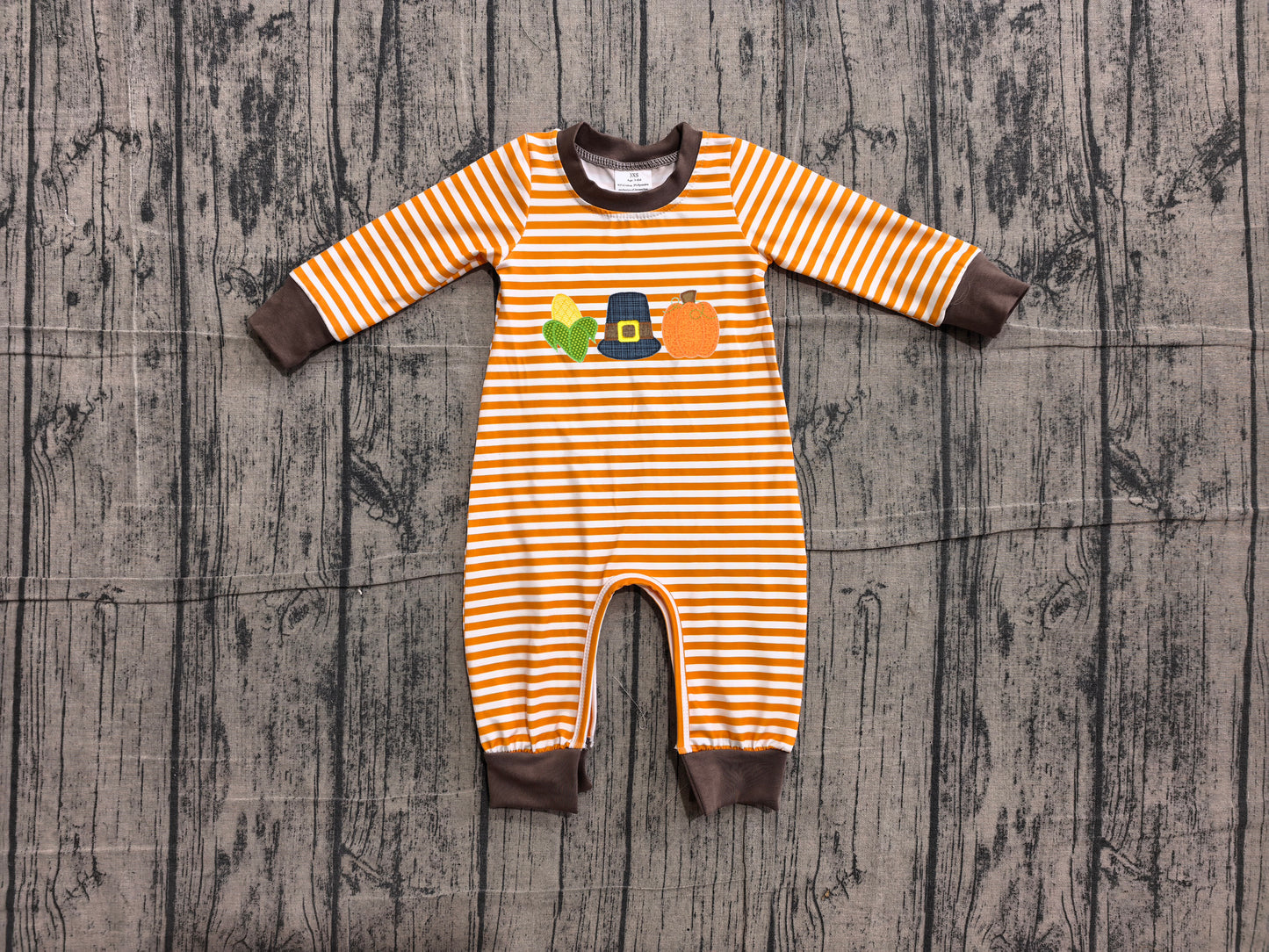 preorder Samples LR3037 Halloween Pumpkin Corn Striped Long Sleeve Boys Romper