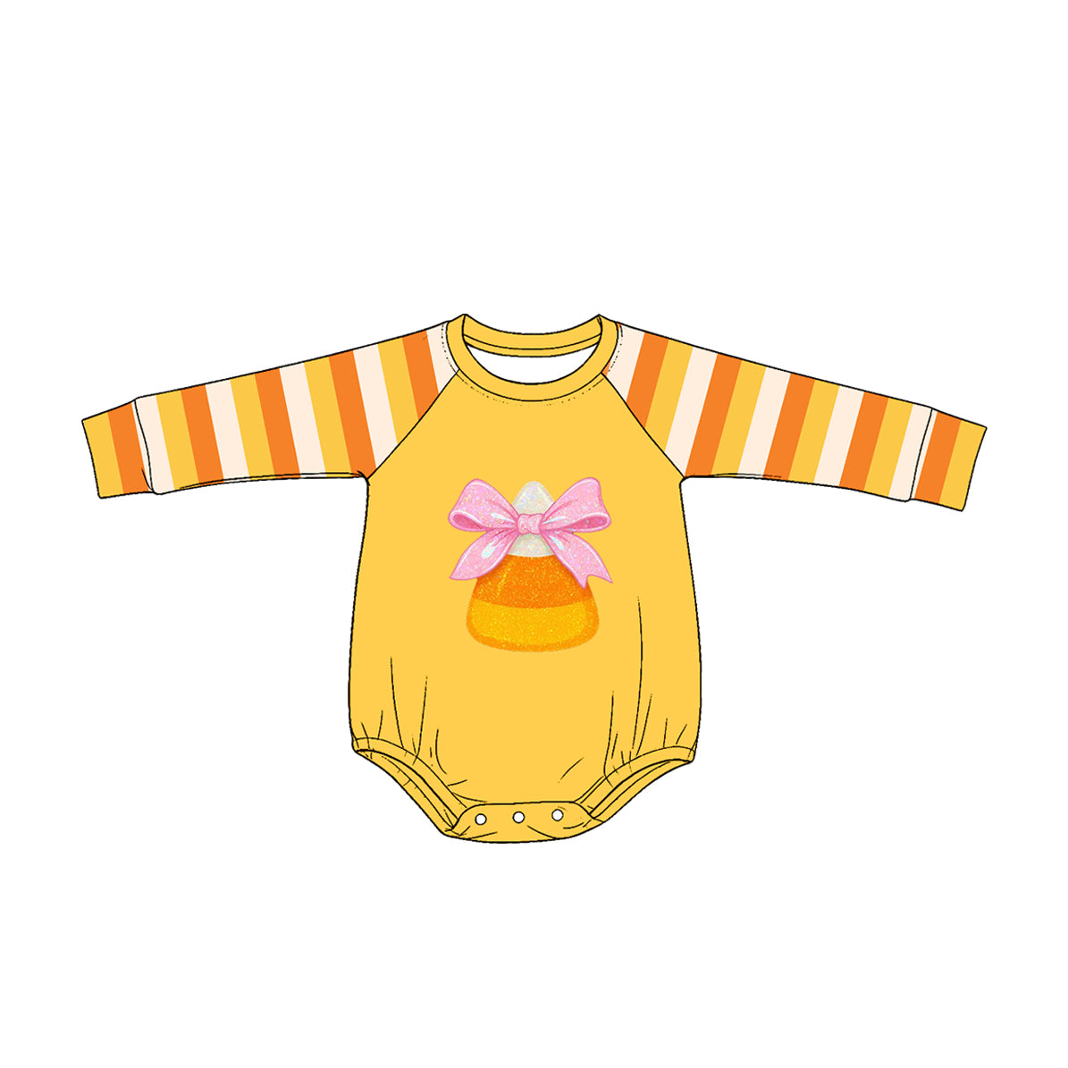 preorder LR3042 Halloween Corn Bow Long Sleeve Girls Romper