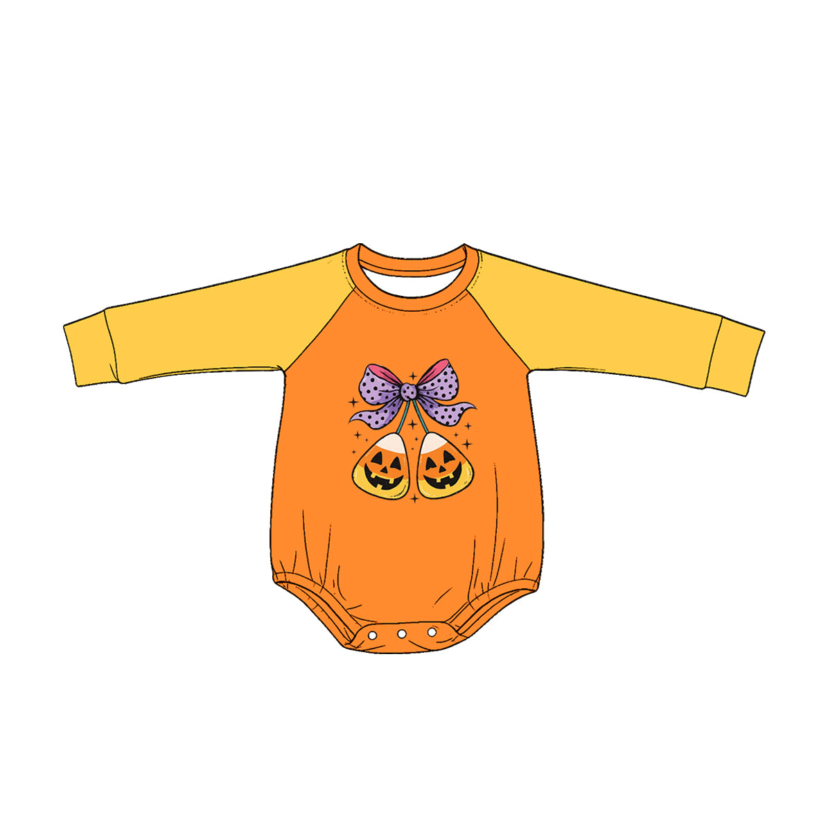 preorder LR3043 Halloween Corn Bow Long Sleeve Girls Romper