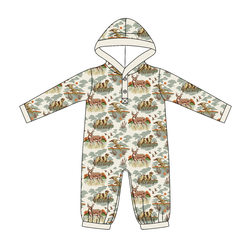 preorder LR3073 Hunting Mallard Dog Deer Hoodie Long Sleeve Boys Romper
