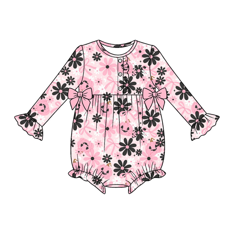 preorder LR3084 Halloween Pumpkin Long Sleeve Girls Romper