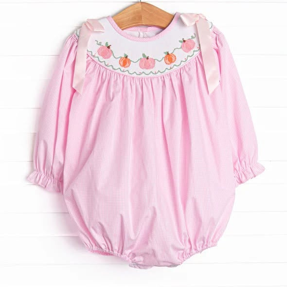 preorder LR3099 Thanksgiving Pumpkin Pink Long Sleeve Girls Romper
