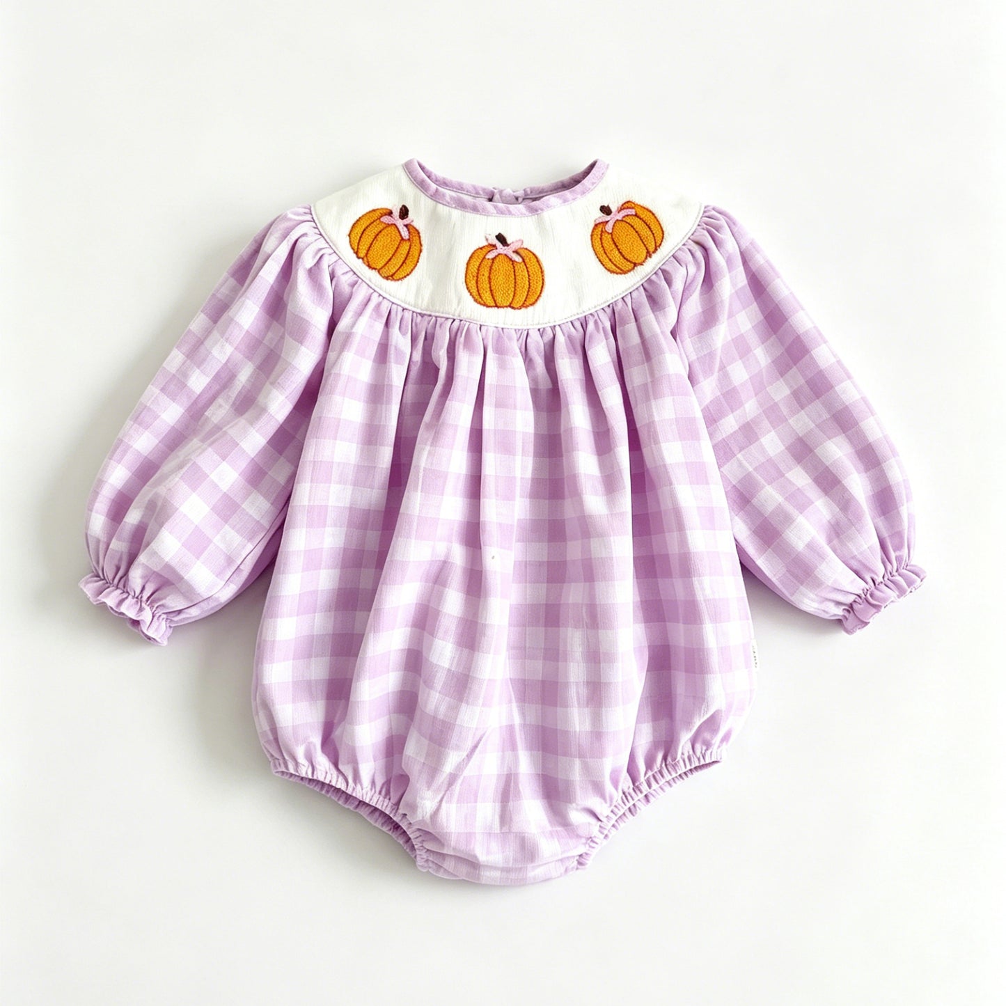 preorder LR3106 Pumpkin Checkered Long Sleeve Girls Romper