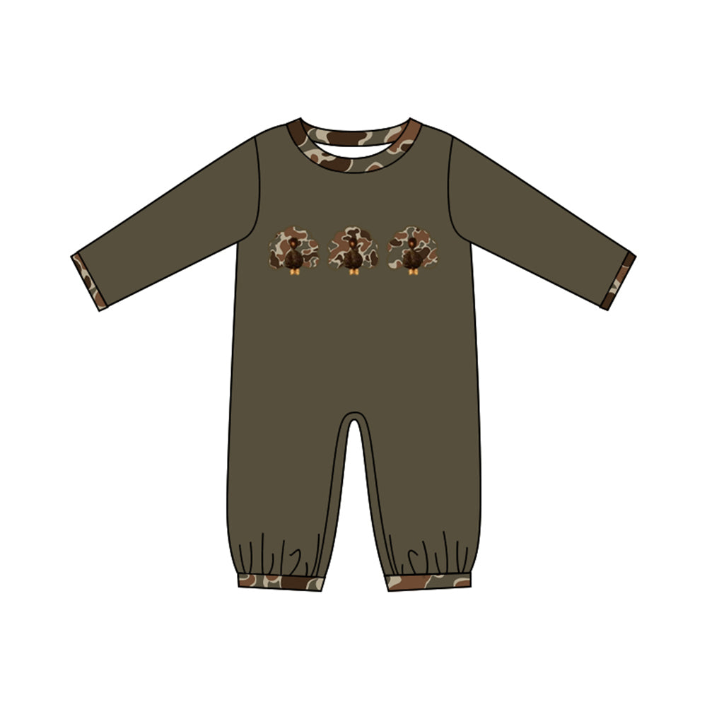 preorder LR3108 Thanksgiving Turkey Camo Long Sleeve Boys Romper