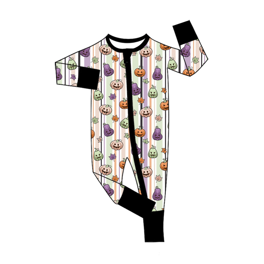 preorder LR3122 Halloween Spooky Pumpkin Purple Zipper Long Sleeve Boys Romper