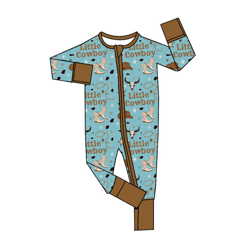 preorder LR3124 Little Cowboy Blue Zipper Long Sleeve Boys Romper