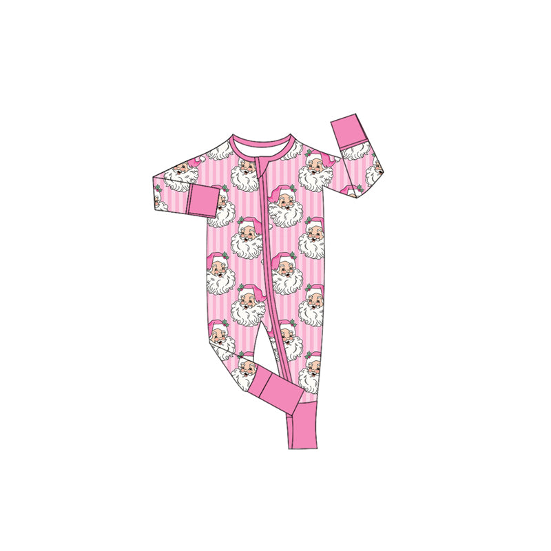preorder LR3125 Christmas Santa Pink Zipper Long Sleeve Girls Romper