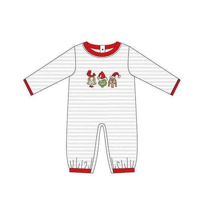 preorder LR3131 Christmas Green Face Red Long Sleeve Girls Romper
