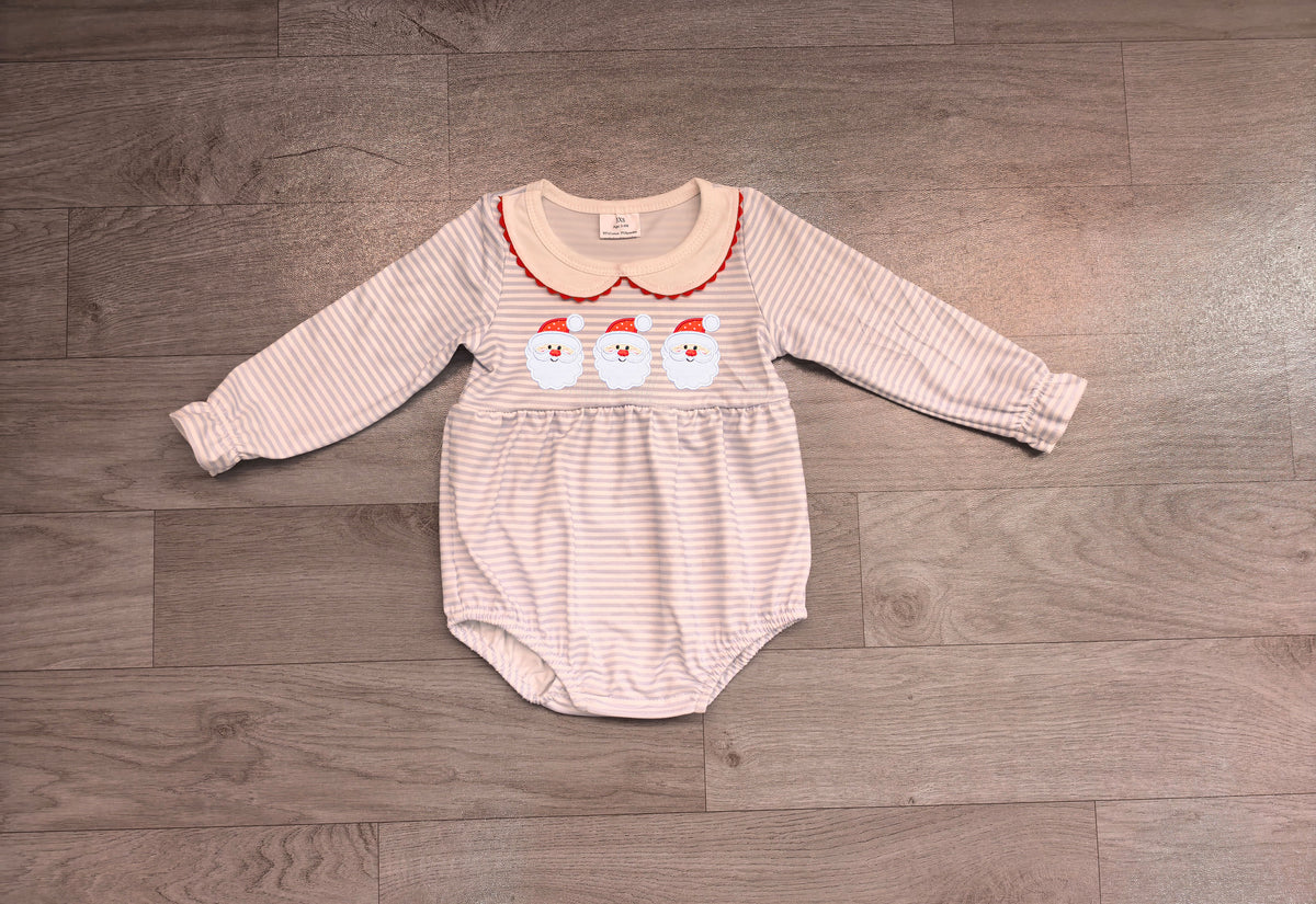 preorder Sampels R3136 Christmas Santa Blue Long Sleeve Girls Romper