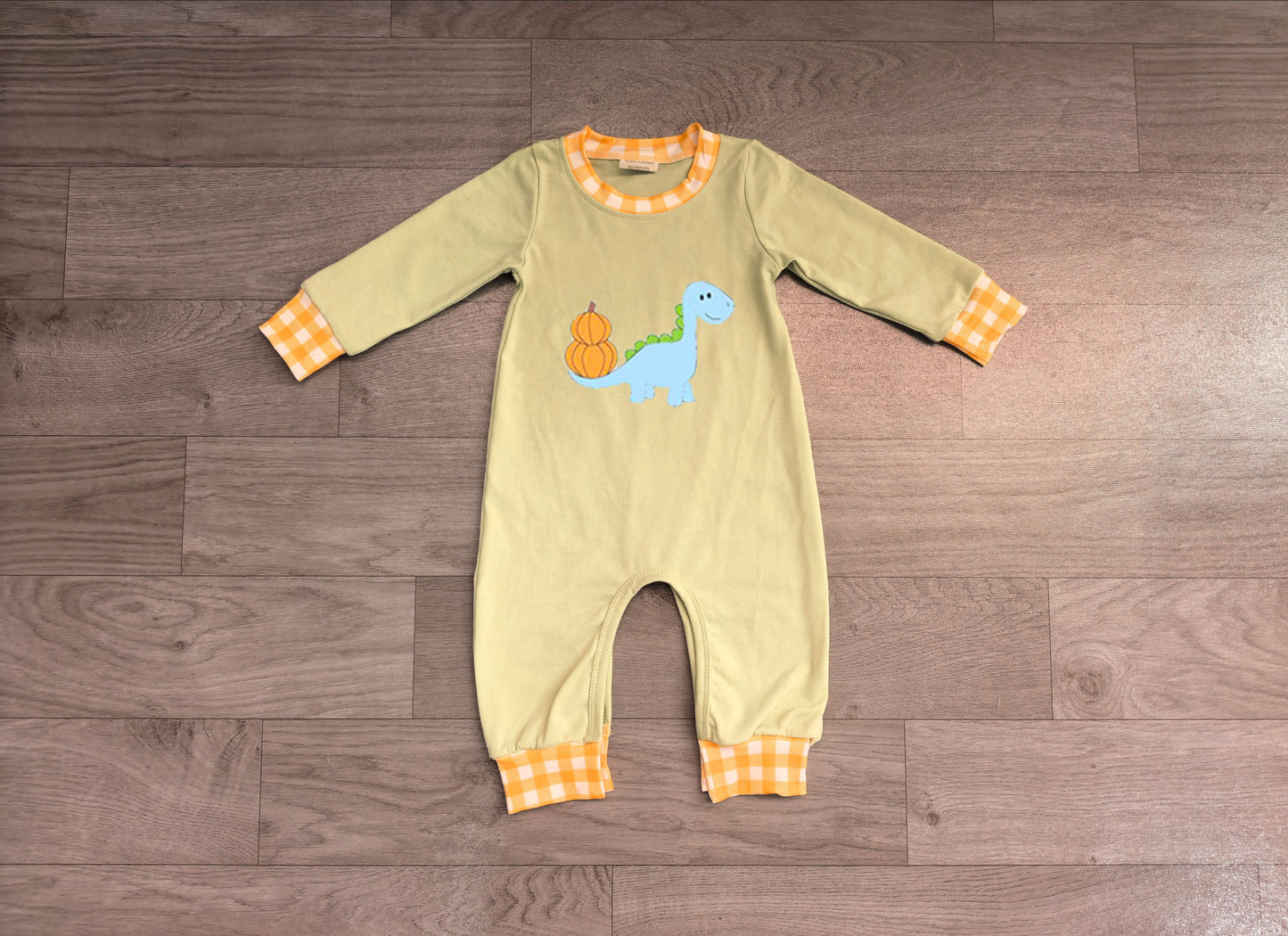 preorder Samples LR3168 Pumpkin Dinosaur Long Sleeve Boys Romper