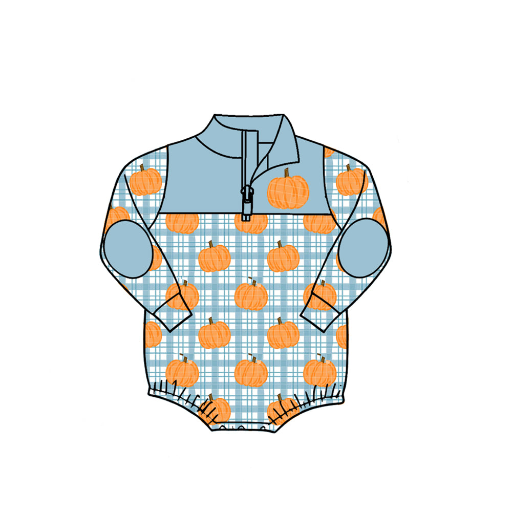 preorder LR3201 Pumpkin Blue Zipper Long Sleeve Boys Romper