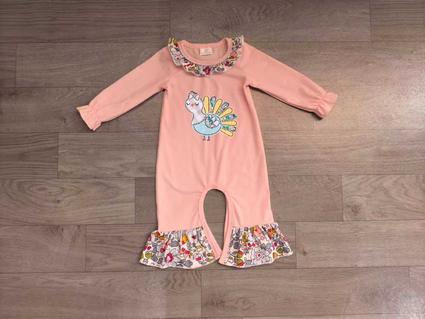 preorder Samples LR3216 Turkey Pink Long Sleeve Girls Romper
