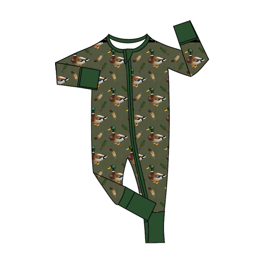 preorder LR3232 Mallard Duck Zipper Long Sleeve Boys Romper