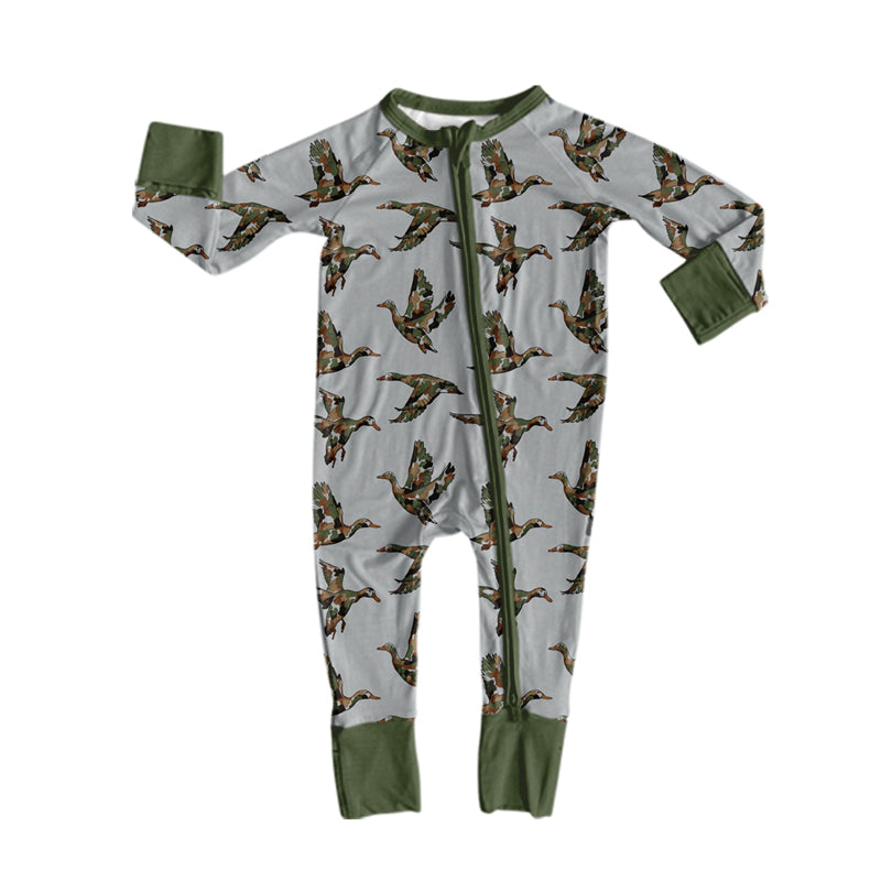 preorder LR3233 Mallard Duck Zipper Long Sleeve Boys Romper