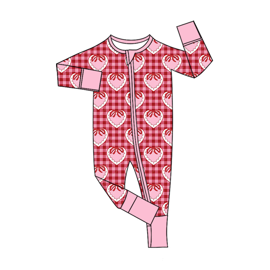 preorder LR3257 Valentine's Day Heart Zipper Long Sleeve Girls Romper