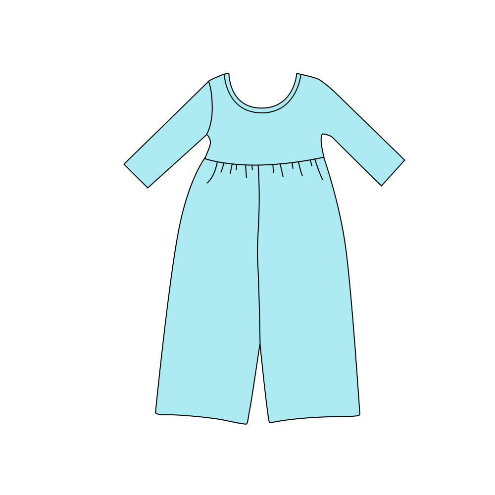 preorder LR3281 Solid Color Blue Long Sleeve Girls Jumpsuits