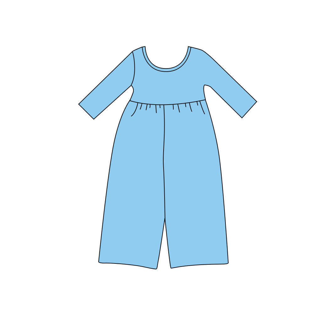preorder LR3282 Solid Color Blue Long Sleeve Girls Jumpsuits