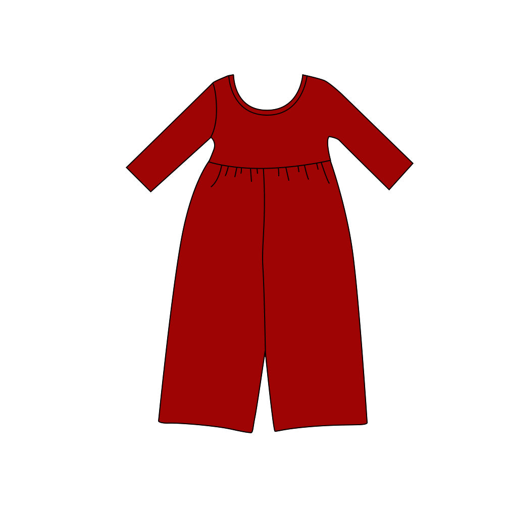 preorder LR3292 Solid Color Red Long Sleeve Girls Jumpsuits