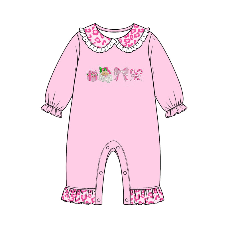 preorder LR3301 Christmas Santa Pink Long Sleeve Girls Romper