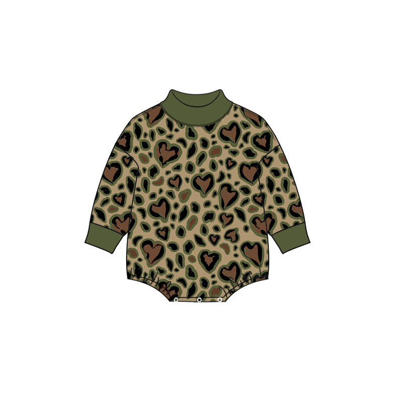preorder LR3333 Valentine's Day Heart Leopard Long Sleeve Girls Romper