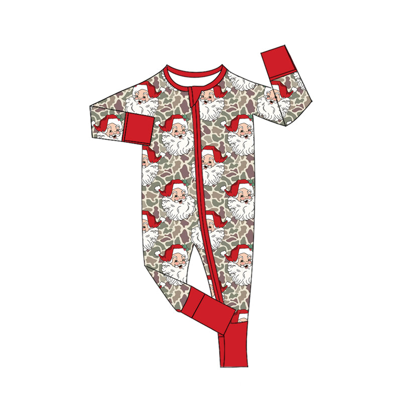 preorder LR3345 Christmas Santa Camo Zipper Long Sleeve Boys Romper