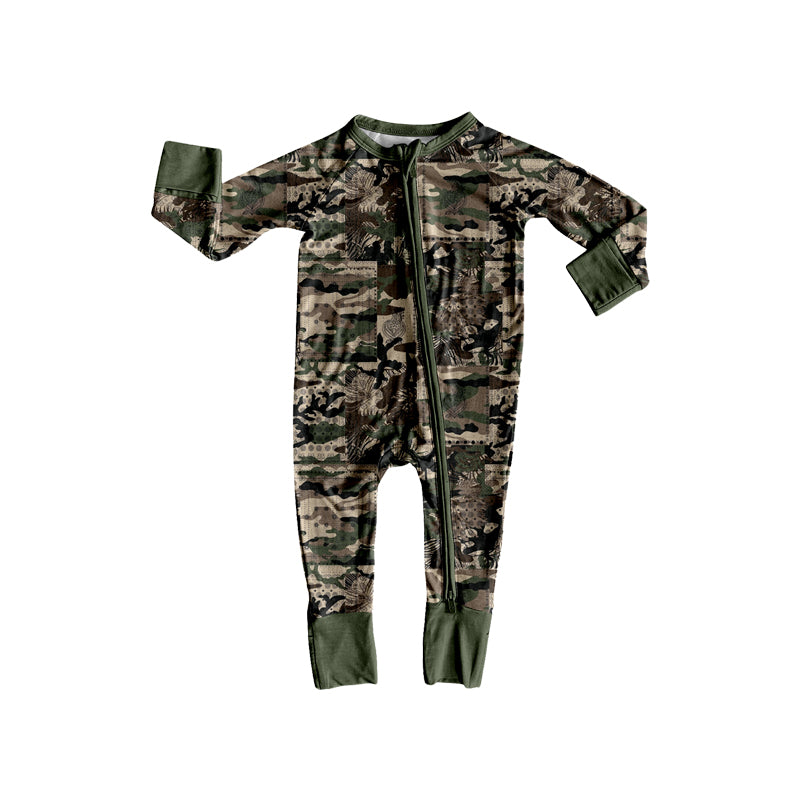 preorder LR3355 Camo Zipper Long Sleeve Boys Romper