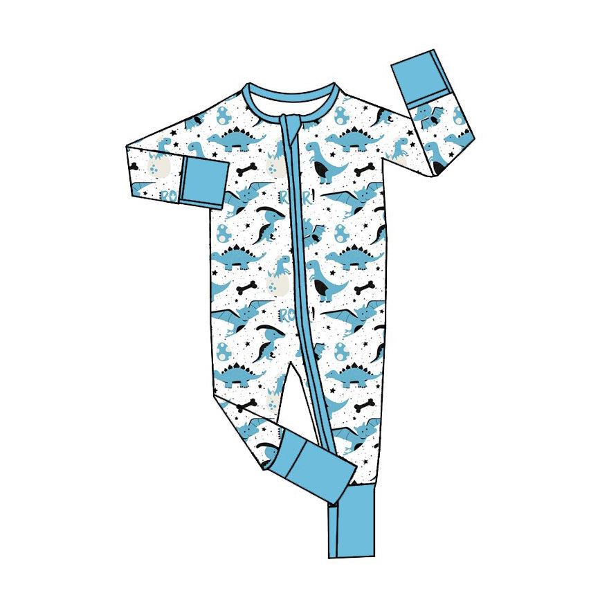 preorder LR3372 Blue Dinosuar Zipper Long Sleeve Boys Romper