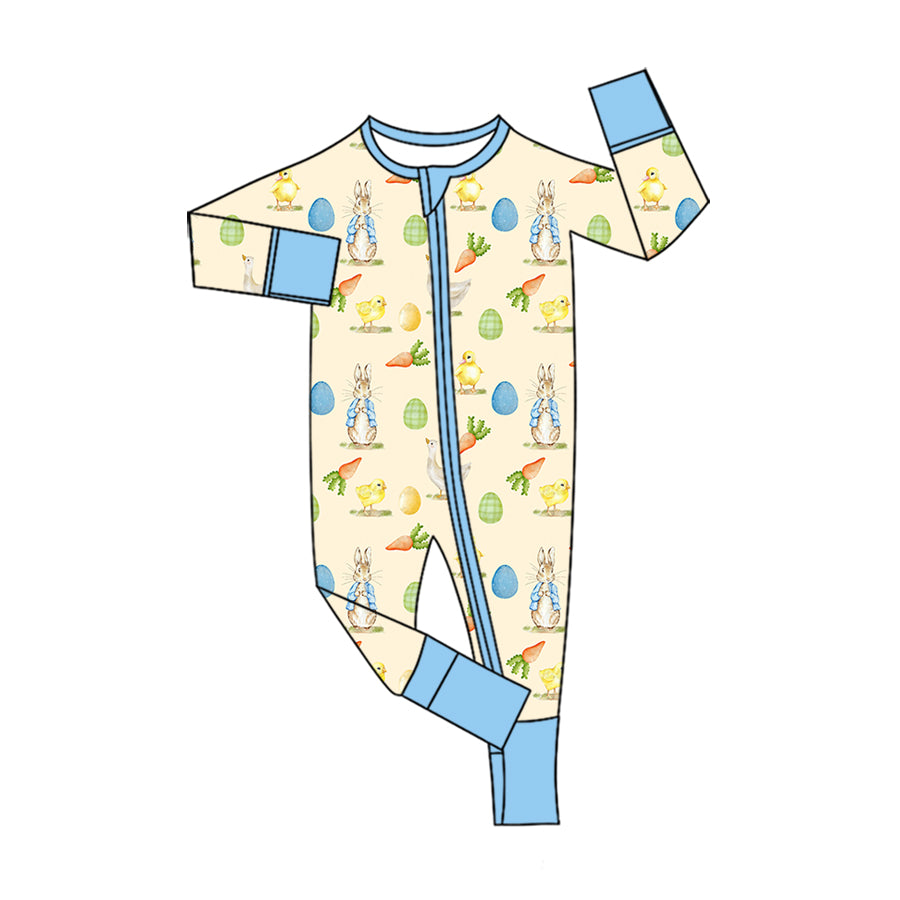 preorder LR3382 Easter Rabbit Carrot Egg Zipper Long Sleeve Boys Romper