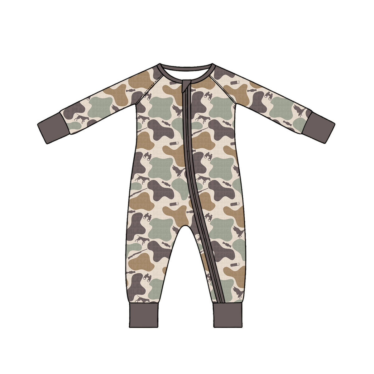 preorder LR3434 Hunting Mallard Duck Dog Zipper Long Sleeve Boys Romper
