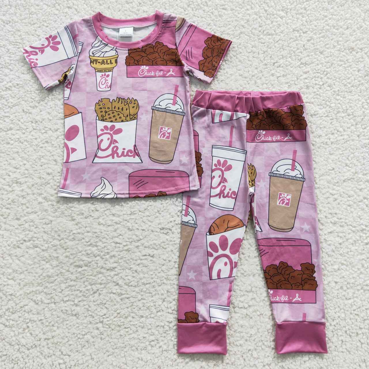 GSPO0696 Fries Pink Short Sleeves Pants Girls Pajamas Set
