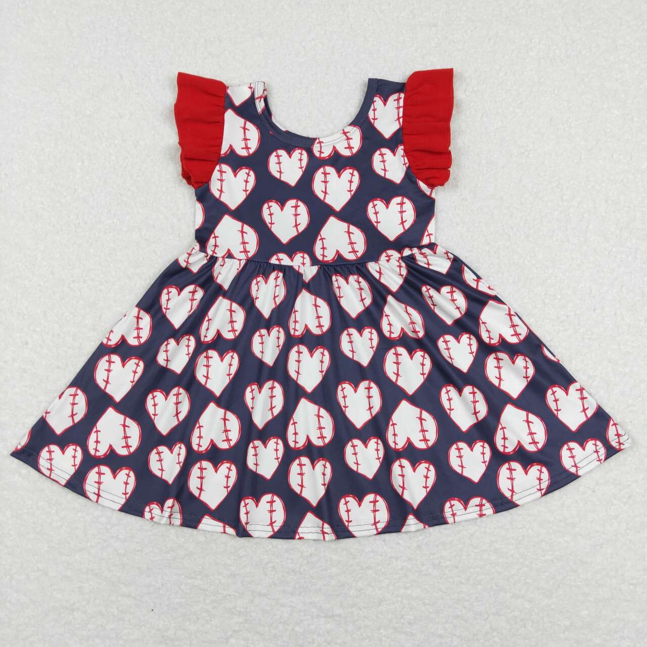 GSD0514 Heart baseball navy flutter sleeve girls dress