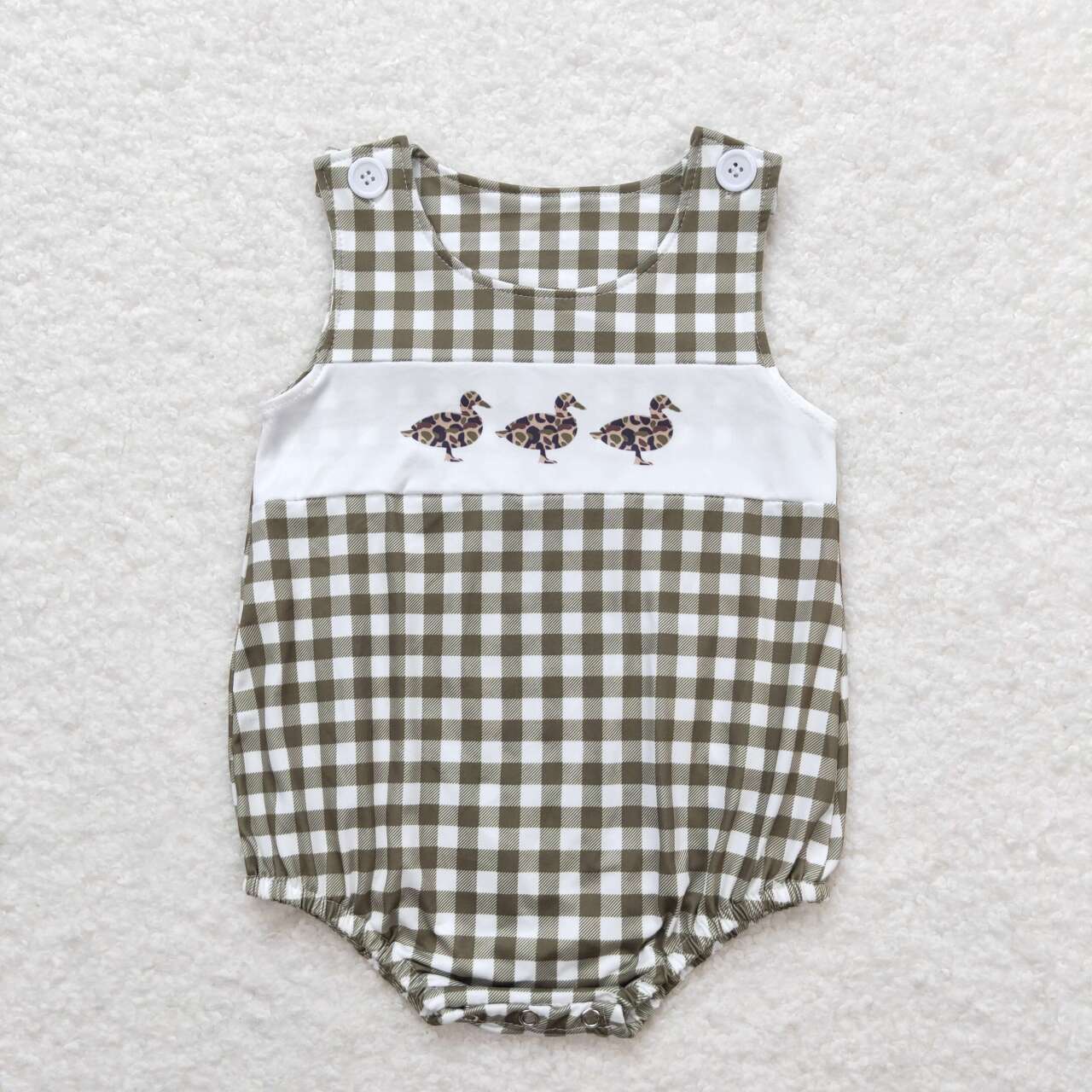 SR1169 Mallard green checkered boys romper