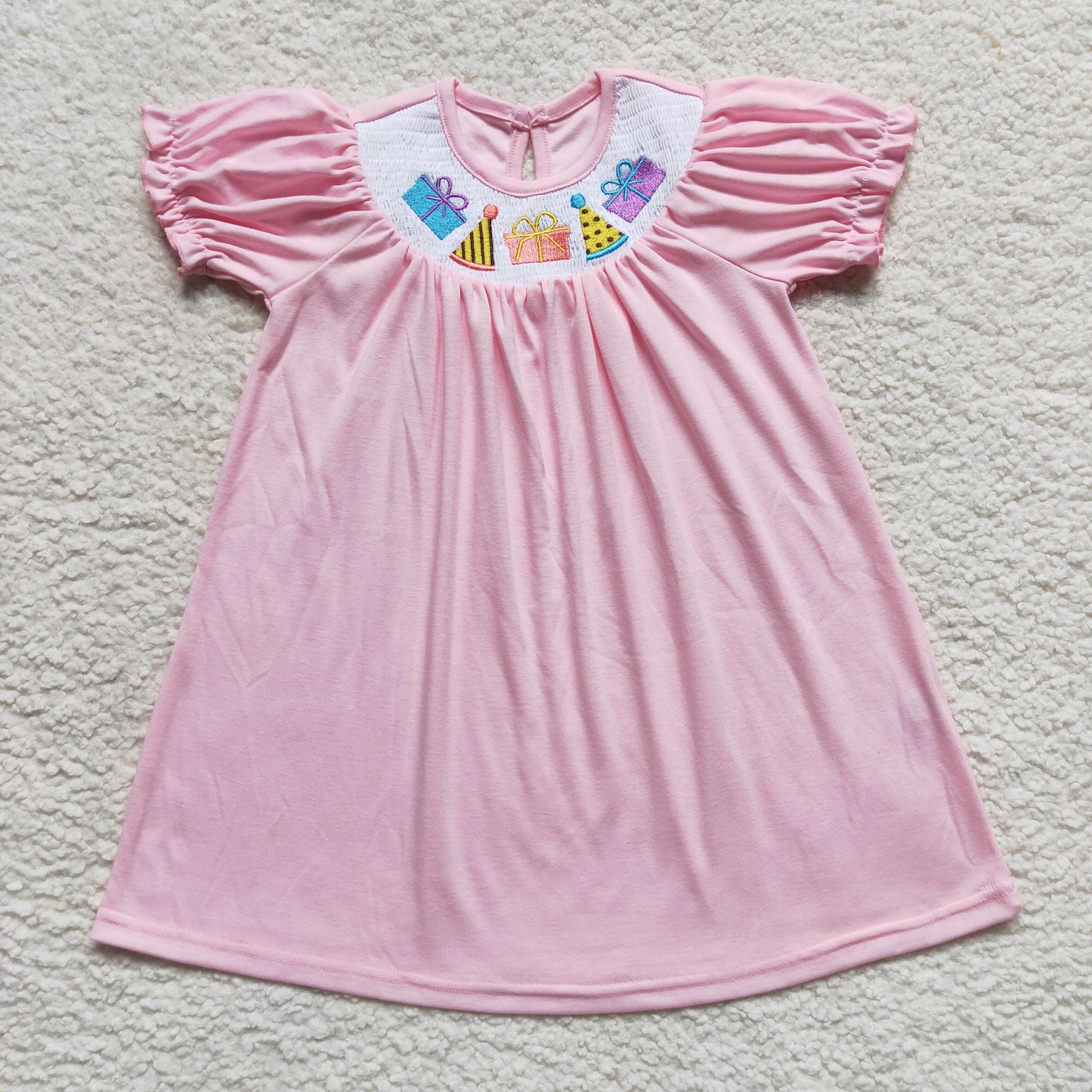 GSD0435 Gift Pink Smock Style Short Sleeve Girls Dress