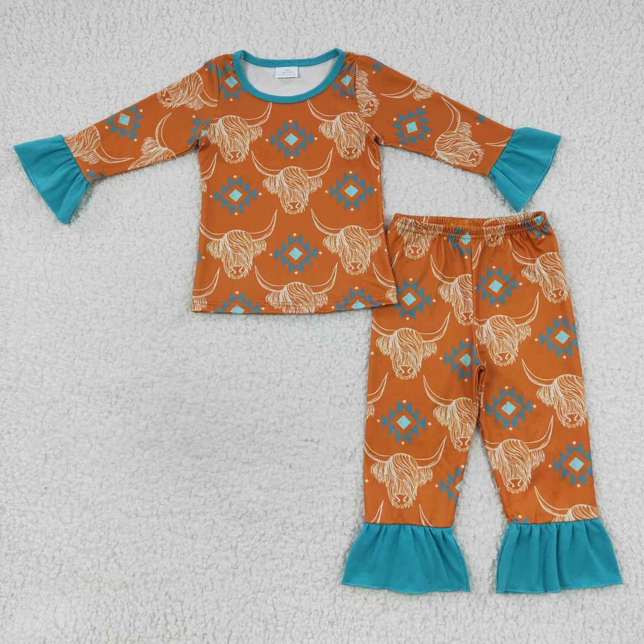 GLP0511 Western Highland Cow Brown Long Sleeves Pants Girls Clothes