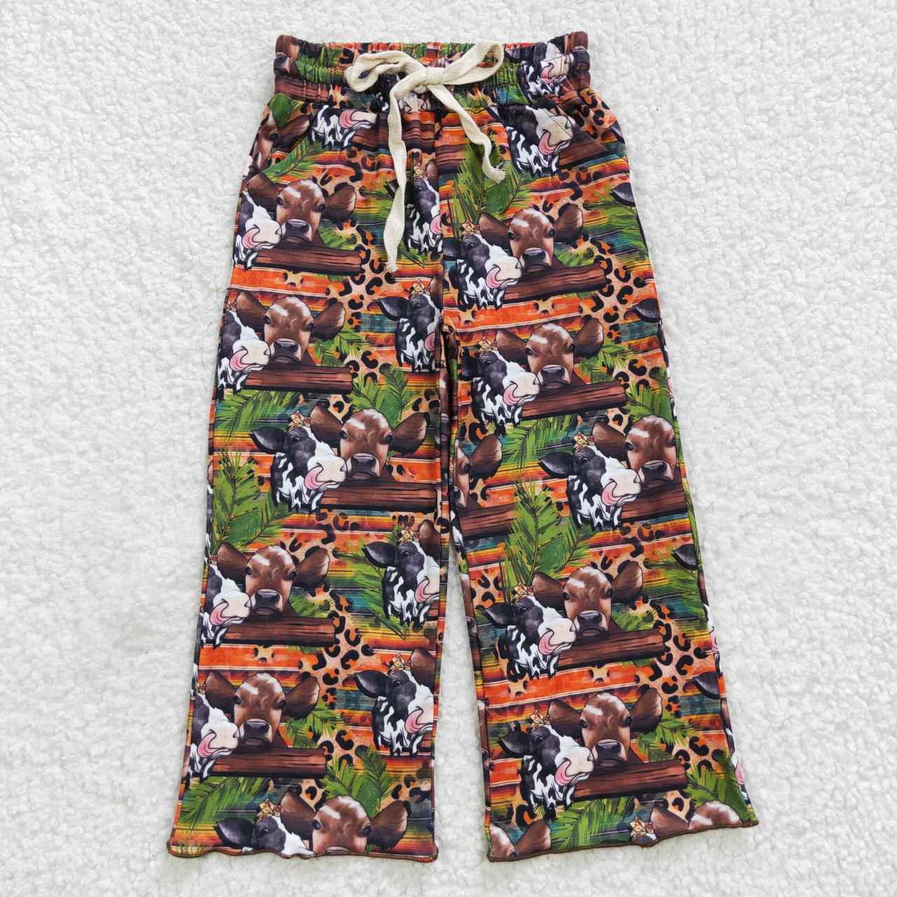 P0141 Cow Leaf Leopard Brown Girls Pants