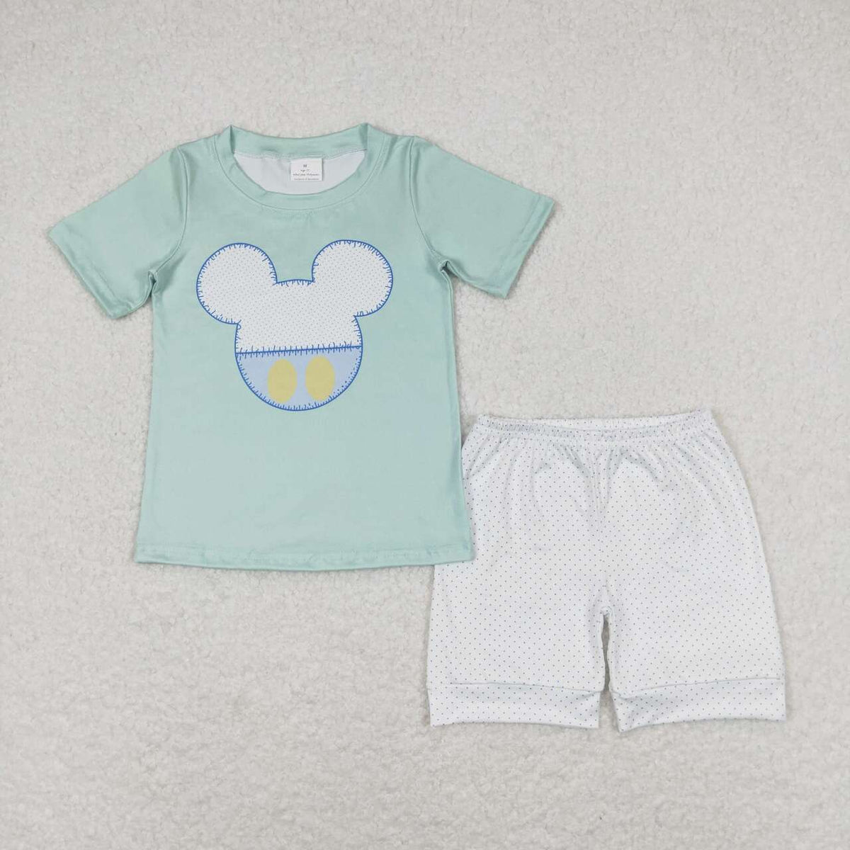 BSSO0675 Cartoon M green short sleeve white shorts boys set