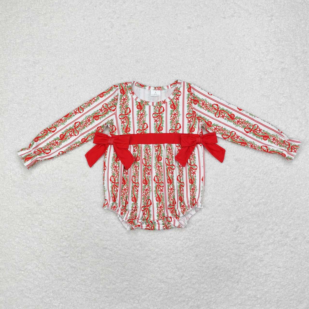 LR1303 Christmas red bows long sleeve girls romper