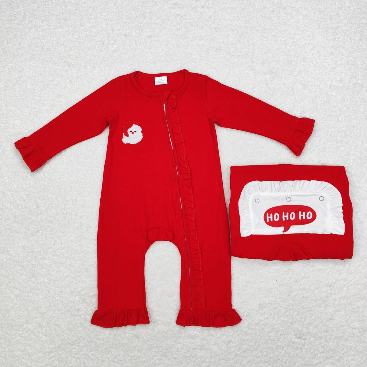 LR1668 Christmas Santa embroidery zipper long sleeve girls romper