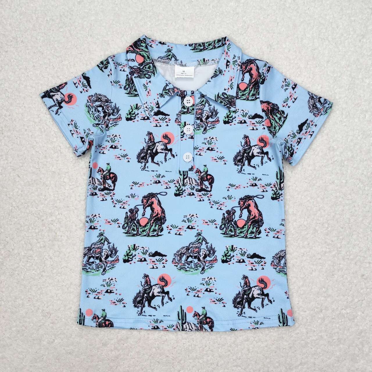 BT0661 Western Rodeo blue short sleeve boys top